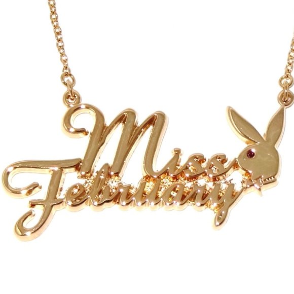 Playboy Necklace Miss February Bunny Pendant Gold Plated Birthstone NWT RARE y2k - Picture 11 of 15
